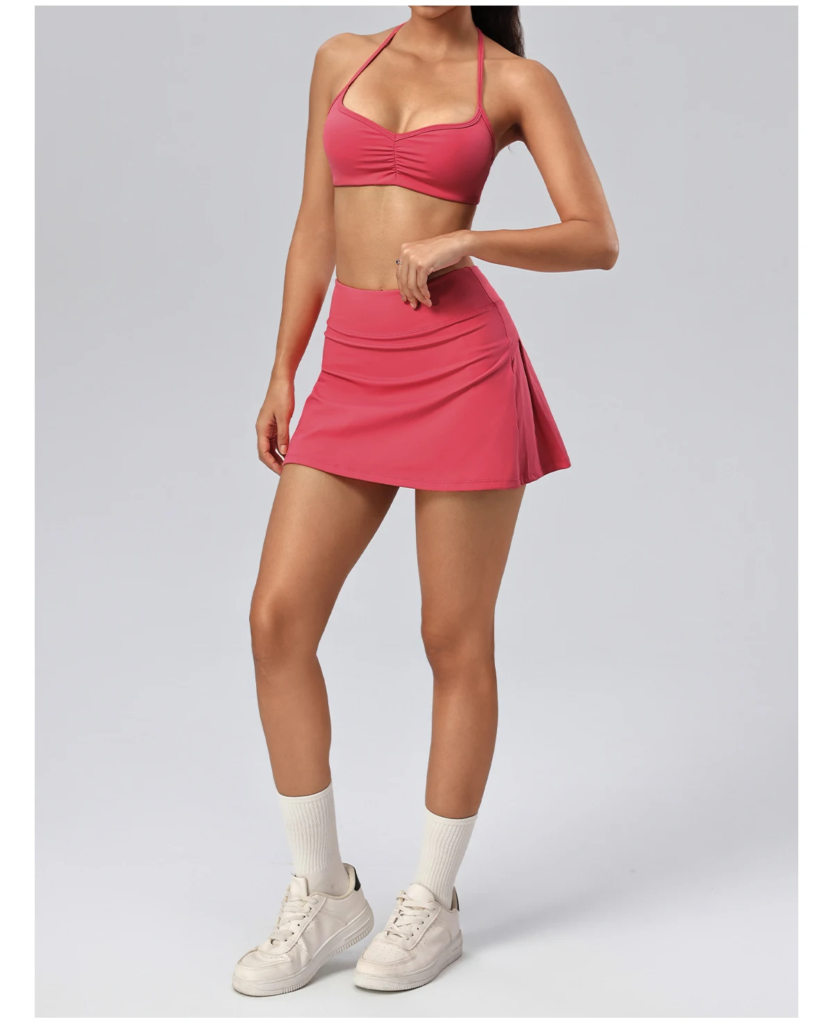 Hearuisavy Fitness-Set 2-teilig Damen Gym High-Waist Rockhose Gerüschter Sport-BH Atmungsaktive Yoga-Workout-Sportbekleidung für Frauen – Detail 20