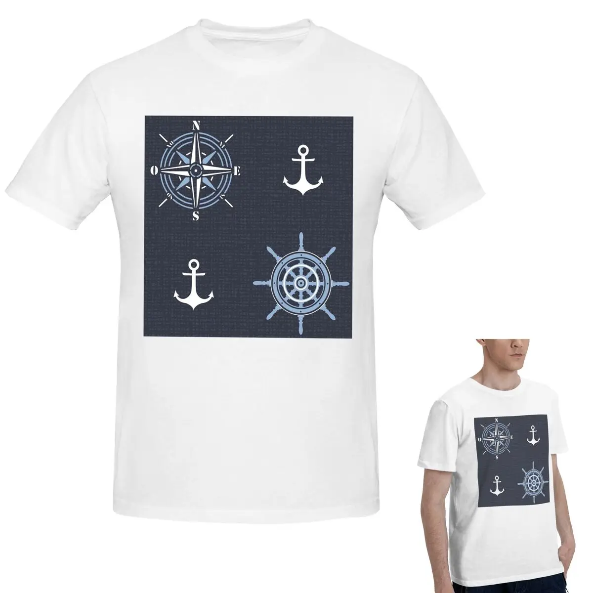 

100% Cotton Nautical Compass Captain Anchor Boat T-Shirt Men's Funny Oversized T Shirt Men O-Neck Summer Shirts Tops S-6XL