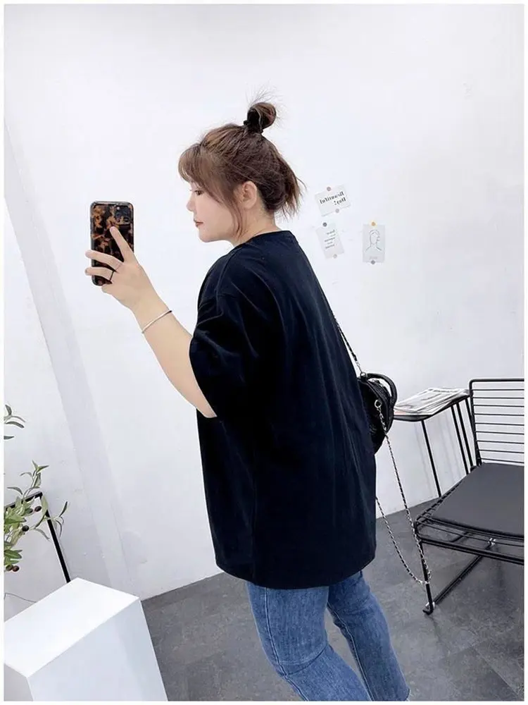 Plus Size 5XL 150kg Summer Short Sleeve T-Shirt Female Harajuku Casual Hearted Tees Loose Oversized Top