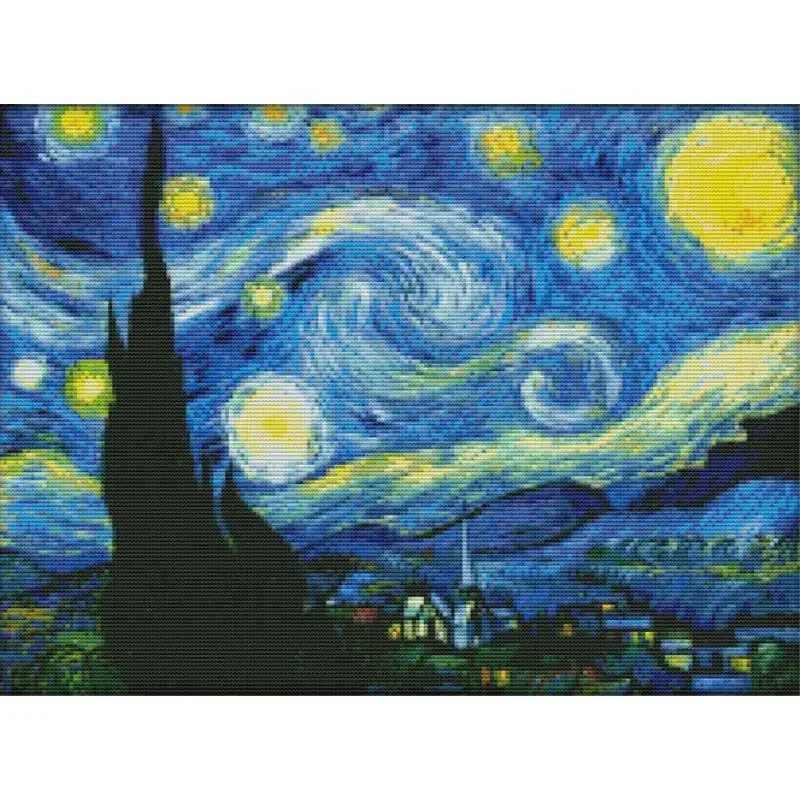 Van Gogh\'s Starry Sky Art Scenery Cross Stitch Kits 14/16/11CT Canvas Printed Needlework Set DIY Embroidery Home Decor Wall Art