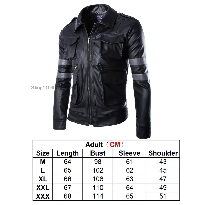 Leon Kennedy Cosplay jacket Autumn winter stand collar PU leather Coat mens casual handsome solid tops motorcycle wear outfits