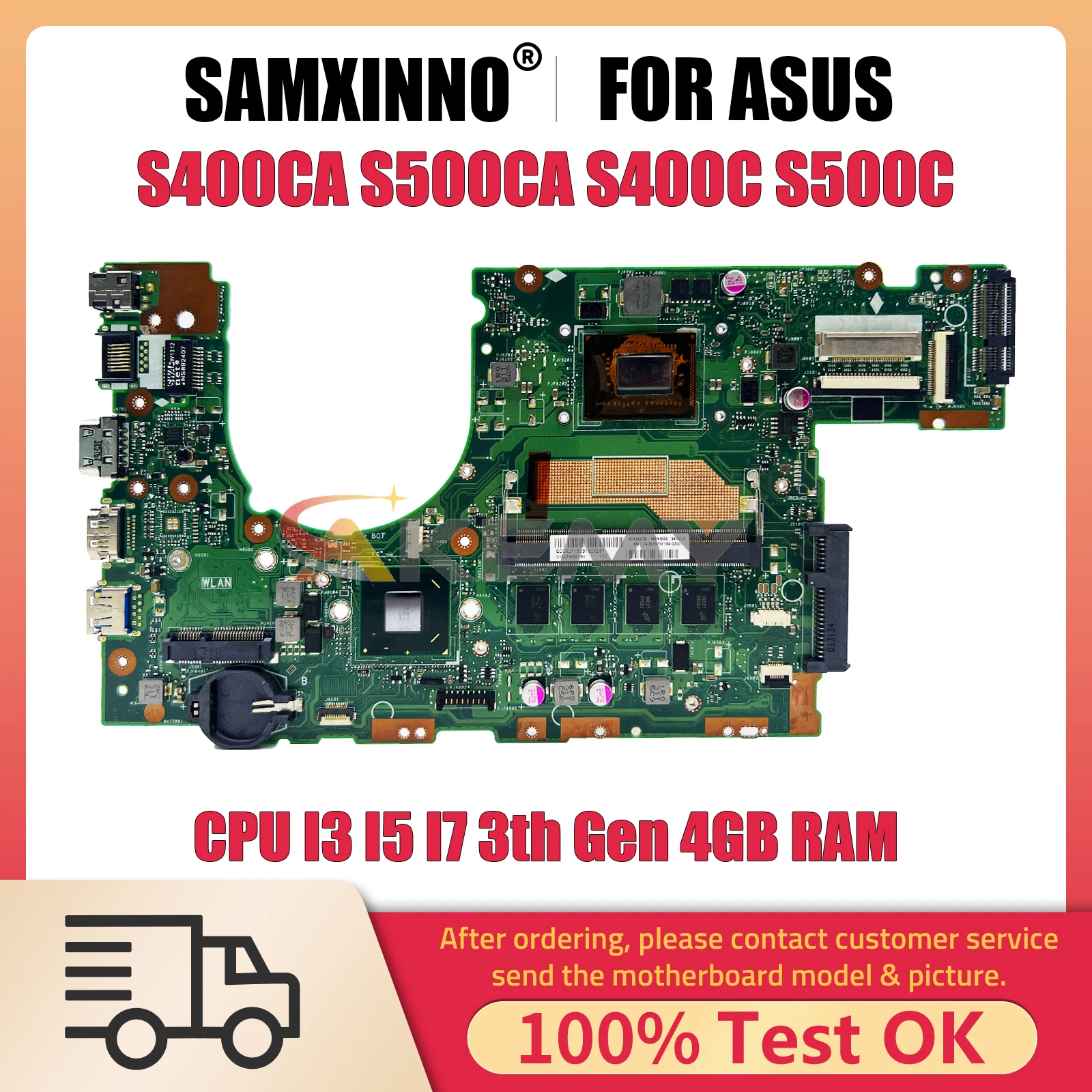 S400CA Notebook Mainboard For ASUS S500CA S400C S500C S400 S500 Laptop Motherboard With CPU I3 I5 I7 3th Gen 4GB RAM