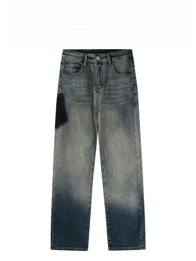 

Мужские джинсы American Sle прямого кроя с дизайнерскими элементами, в стиле ретро, модные, городские, молодежные, из смесового хлопка