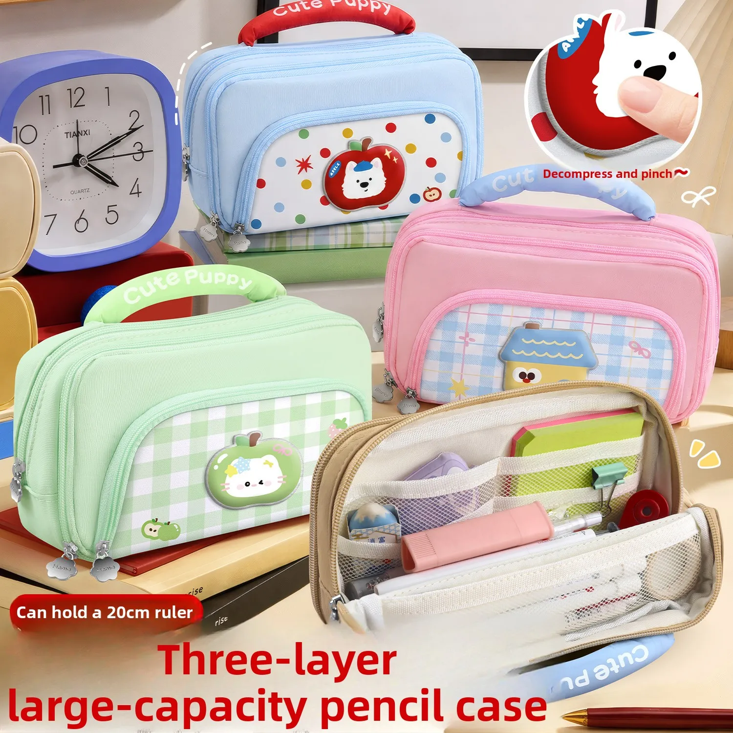 Large capacity pencil case, thickened multi-layered organizer, portable decompression stationery bag, waterproof storage pouch