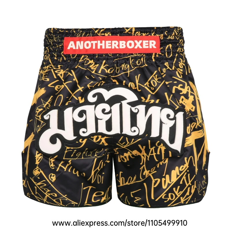 Muay Thai Boxshorts für Herren, Damen und Jugendliche mit Graffiti-Print, Kickbox-Shorts aus Satin für Fitnesstraining und MMA-Sparring