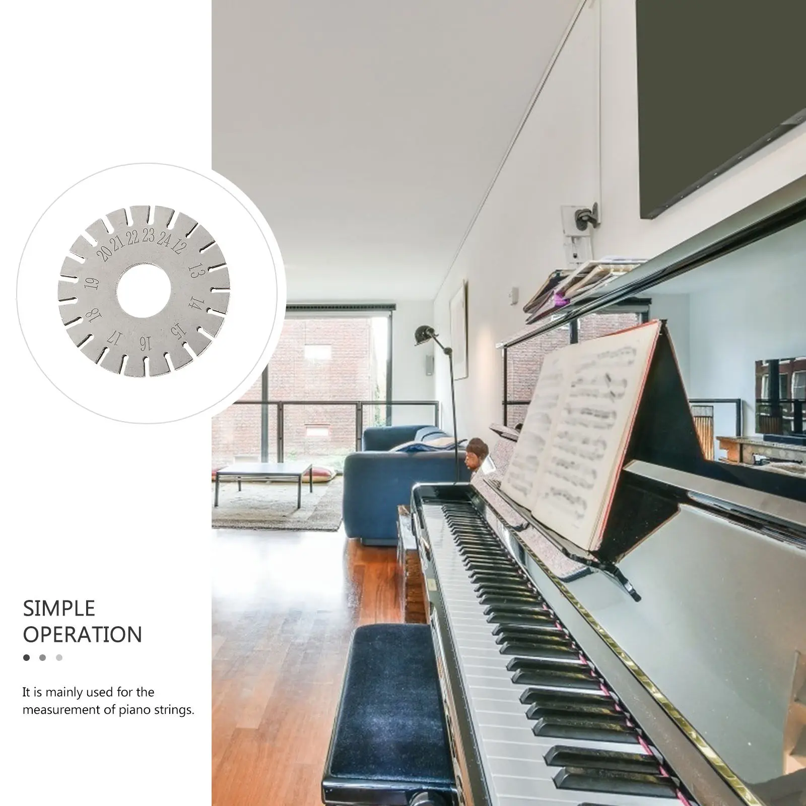 1Pcs Metal Piano String Measurer Circular Design with Clear Number Scale Anti-Corrosion Wear-Resistant Portable Professional
