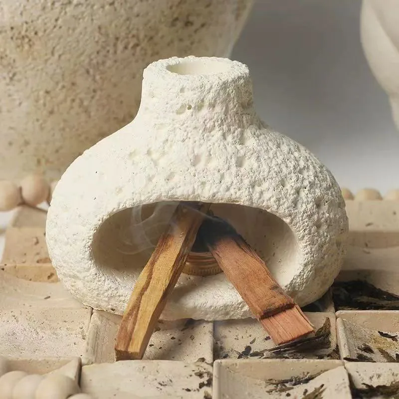 Wabi Sabi Incense Burner Silicone Mold with Support Shell Volcano Stone Censer Cement Gypsum Jesmonite Craft Mould