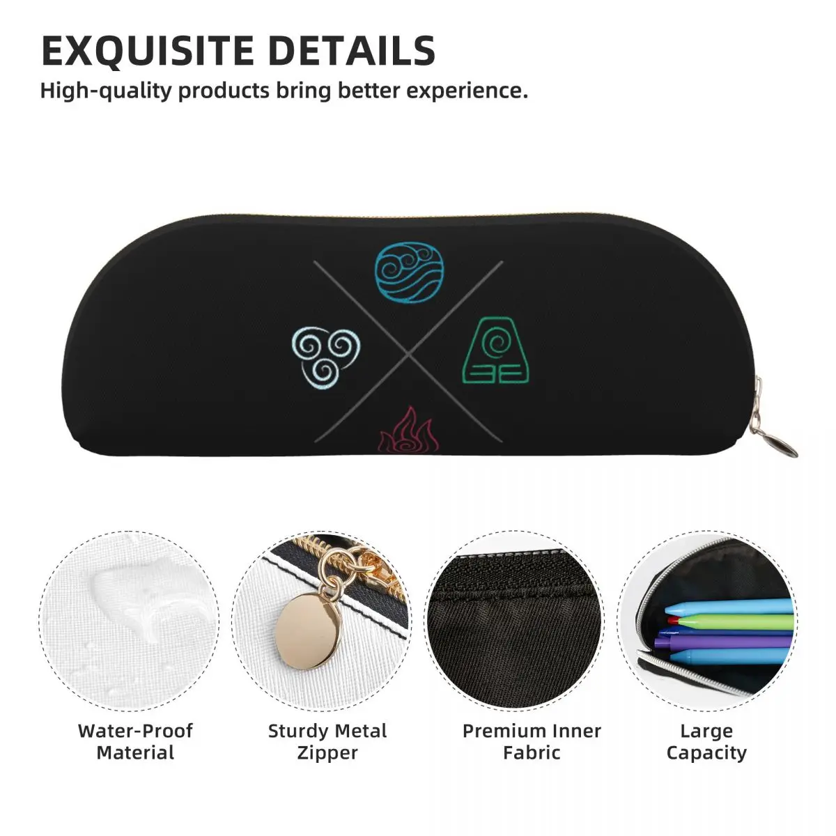 Аватар, последний маг воздуха, четыре элемента, четыре символа элементов, пенал, большая вместительная коробка для ручек, сумка-карандаш