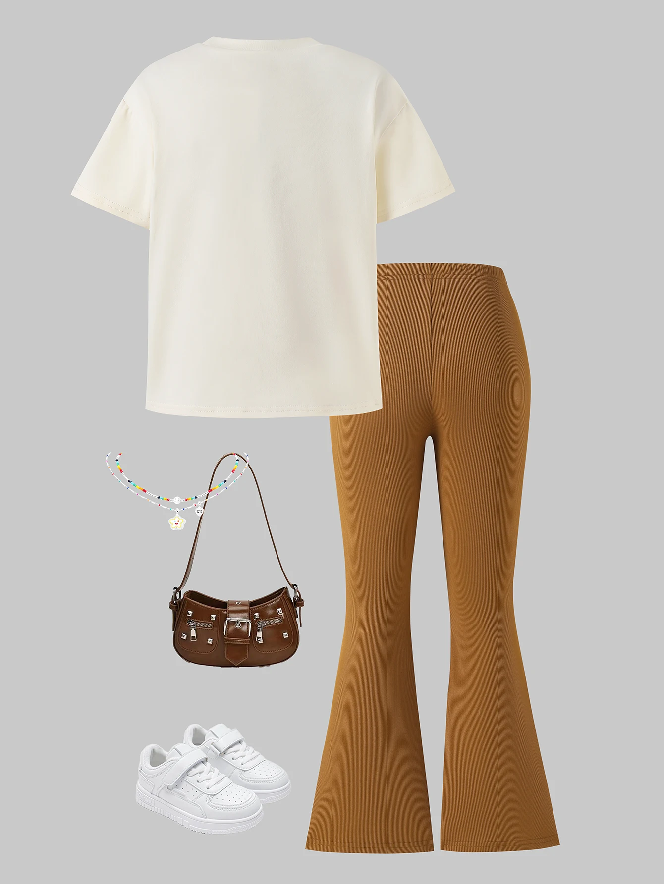 Internet Celebrity Hot-Selling Girls' Y2K Street Style Two-Piece Set |   Summer Leopard Print Bow Cherry Print T-Shirt & Ribbed Brown Flared Pants Set |   Children's Fashionable Two-Piece Matching Set