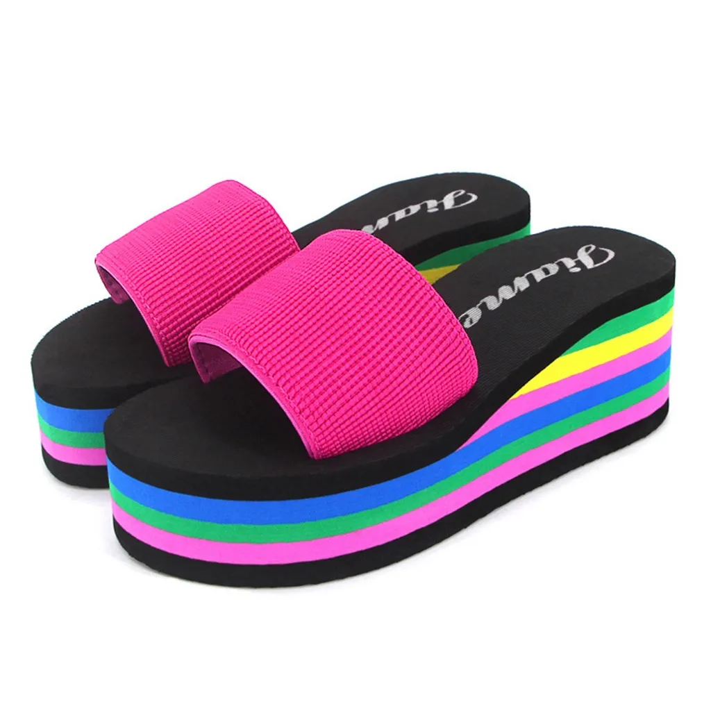 Summer  Casual Beach Slide Shoe Women Sandal Slippers Platform Bath Slippers Wedge Beach Flip Flops High Heel  Fashion Slippers