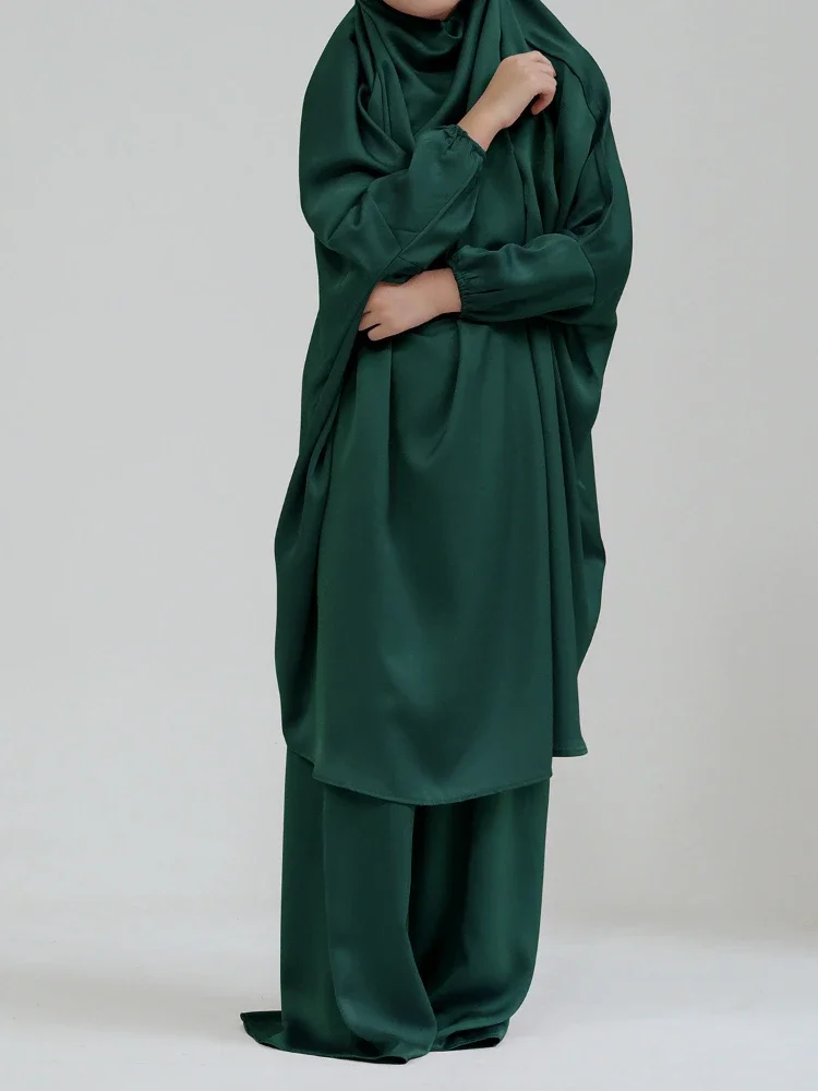 Eid Muslim Long Khimar Dress Kids Girls Abaya Long Khimar Set Prayer Garment Ramadan Dresses 2 Piece Jubha Robe Caftan Jilbab