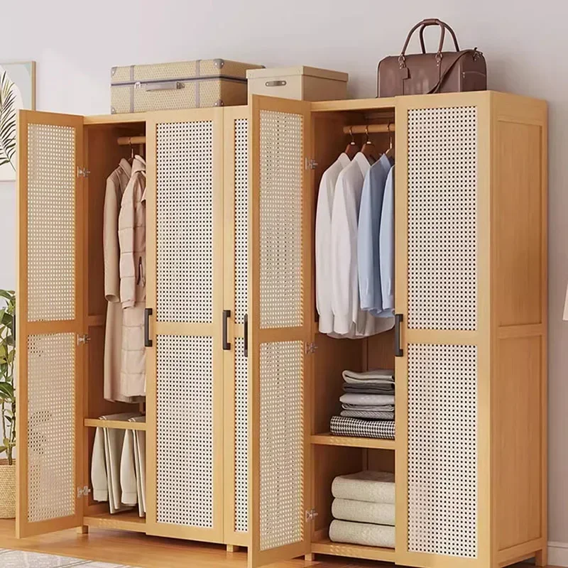 Armored Single Sliding Door Wardrobe Closet Clothes Storage Cabinet Things Bedroom Room Set Wooden Locker Coat Household Items
