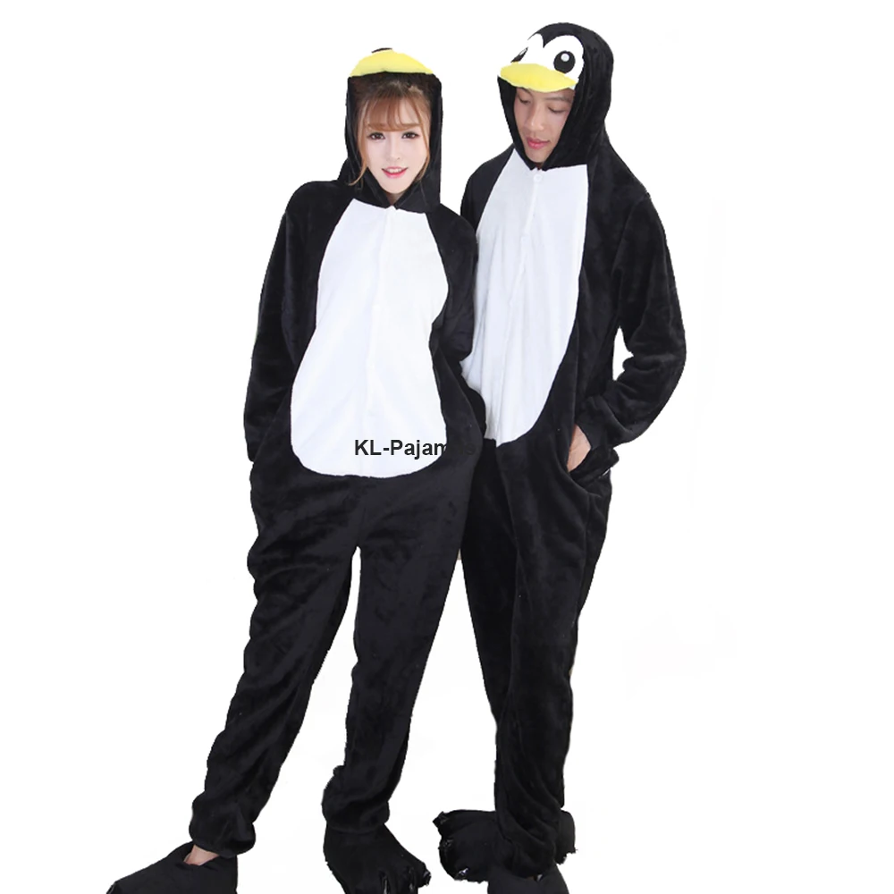 Adults Penguin Pajamas One Piece Kids Halloween Christmas Cosplay Costume Flannel Warm Animal Homewear Sleepwear for Women Men