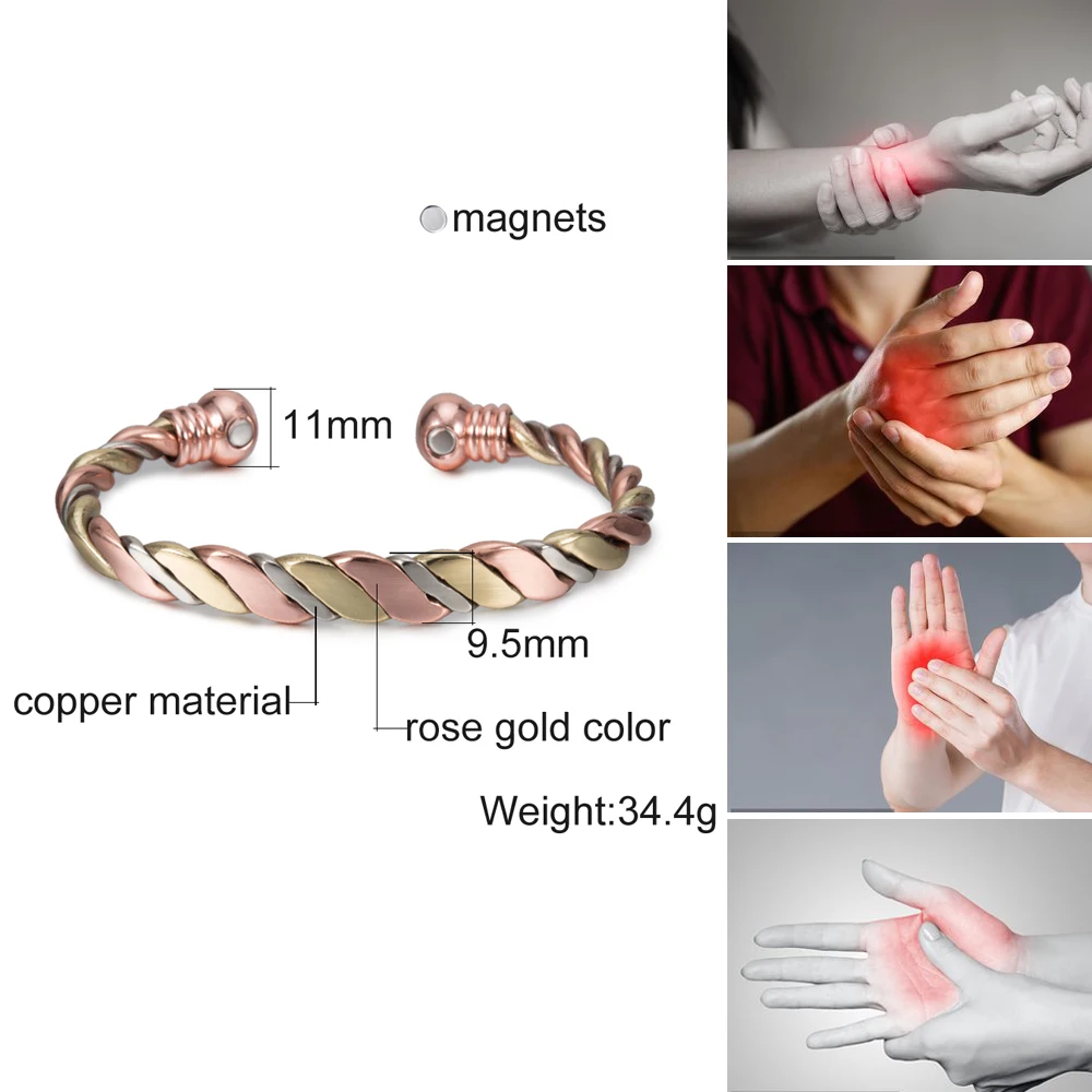 Vinterly Magnetic Bracelets Pure Copper Rose Twisted Adjustable Cuff Health Energy High Magnets Bangles Resizable Women Jewelry