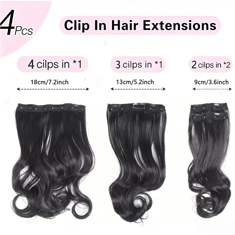 Big Voluminous Curly Hair Extensions 4PCS Synthetic Clip-in for Women Quick Style Lightweight Party Daily Use