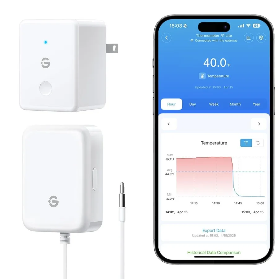 

WiFi Refrigerator Thermometer with Alarm Wireless Digital Freezer Temperature Gauge with App Control 2 Years Free Data Export f