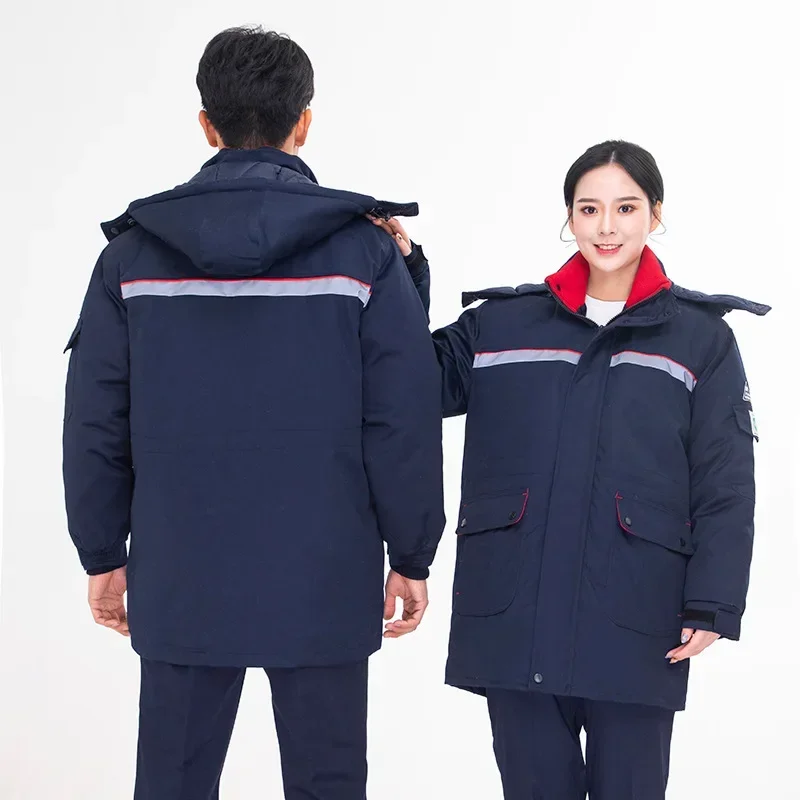 Winter Work Clothing Gas Station Anti-static Cotton Padded Uniforms Thick Warm Long Coverall Thermal Worker Suit Jacket Coat 4xl