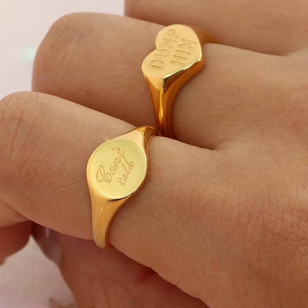 2022 Fashion Stainless Steel Carving words New Fashion Gold Color Heart Shaped Wedding Rings for Woman Jewelry Gift