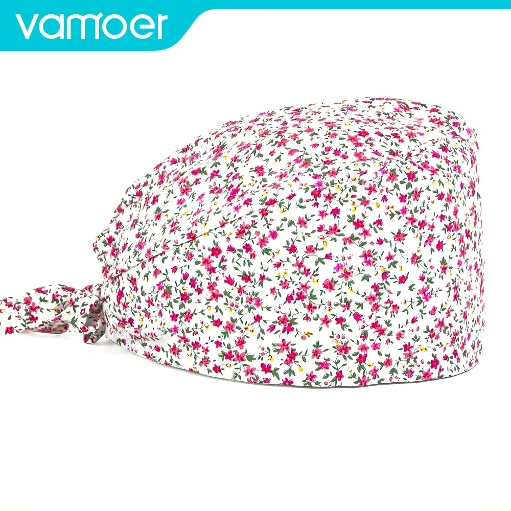 Flower printing Beauty salon cap Cartoon cotton surgical cap Dental lab Health service work cap for Women and Men Nurse hat