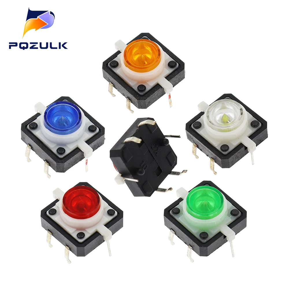 12X12X7.3 Tactile Push Button Switch Momentary Tact LED 5 Color 12X12X7.3mm 12*12*7.3mm 12*12*7.3 White Blue Green Yellow