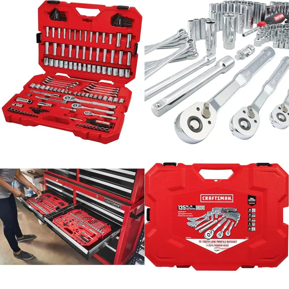 

CRAFTSMAN Mechanic Tool Set 135 Pcs, 1/4, 1/2 and 3/8 Inch Drive SAE and Metric Socket Wrench Set with Case (CMMT12124)