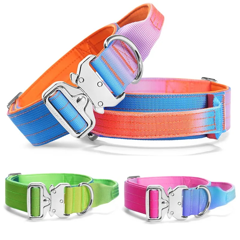 Farbverlauf-Hundehalsband aus Nylon mit Anti-Zug-Leine, Taktisches Hundehalsband für Kleine, Mittlere und Große Hunde, Haustier-Trainingshalsband mit Leine