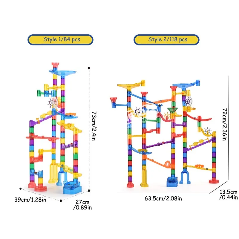 84pcs/130pcs Marble Maze Game Building Toy Translucent Marbulous Pieces and Glass-Marble Set Glow in The Dark STEM Learning Toys