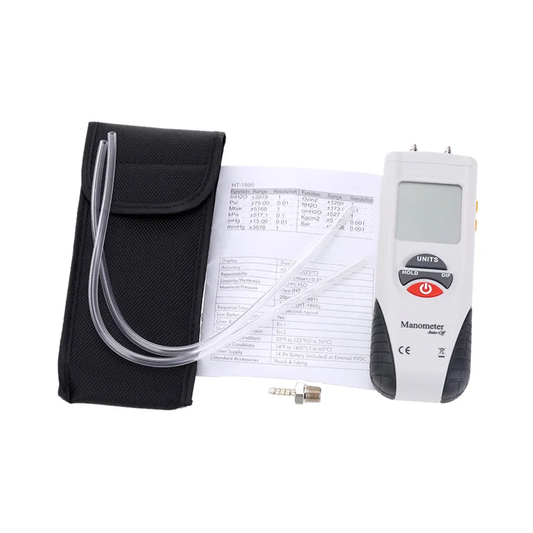 HTI HT-1895 Handheld Proable Digital Manometer Air Pressure Meter Differential Pressure Gauge Gas Pressue Tester LCD Display