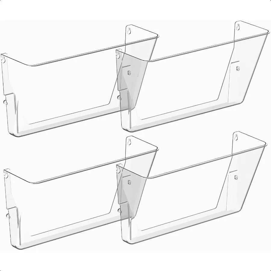 

4 Pack Clear Acrylic Single Pocket Plastic Hanging Wall Mount File Holder for Office Home Clear