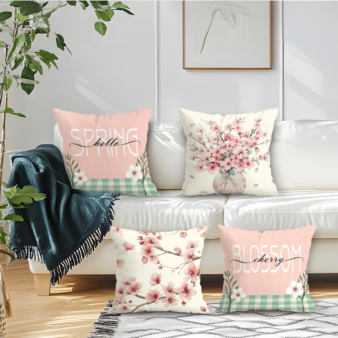 Spring Cherry Blossom Pillowcase Printed Polyester 40/45/50cm Throw Pillowcover Decorative Sofa Cushion Pillowslip Home Decor
