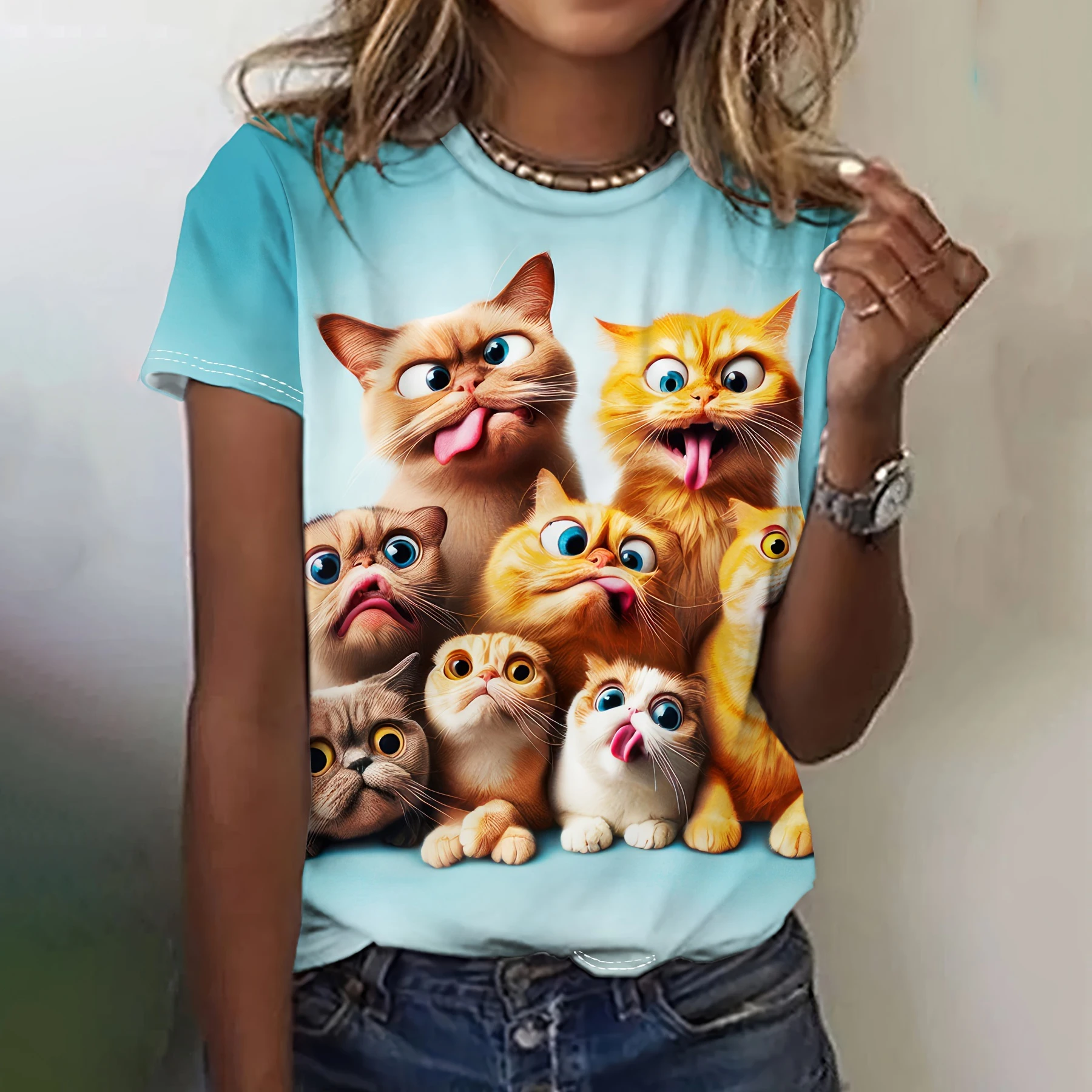 Women's T Shirt Cartoon Animal Print T Shirt Casual O-Neck Short Sleeve Streer Female Summer Loose Tee Tops Y2k Clothing Camisa