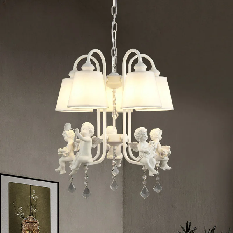 2025 European Chandelier Angel Pendant Creative Cute Lamp For Boy Girl Bedroom American Garden Doll Kitchen White Lighting