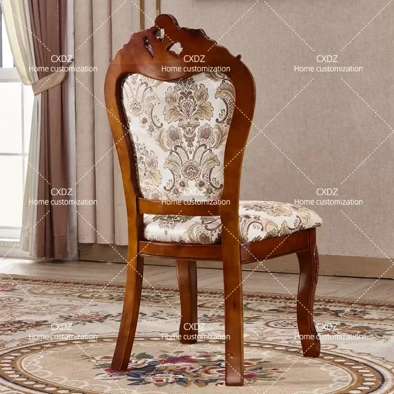 Solid Wood Dining Chair Neoclassical Fabric Upholstered Seat European Style Home Furniture American Study Room Armchair