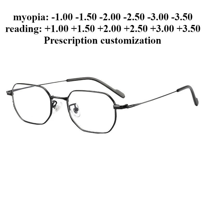 

50 мм ультралегкие очки из чистого титана с многоугольниками на заказ, оправа для очков для высокой близорукости, мужские и женские очки для чтения с защитой от синего света