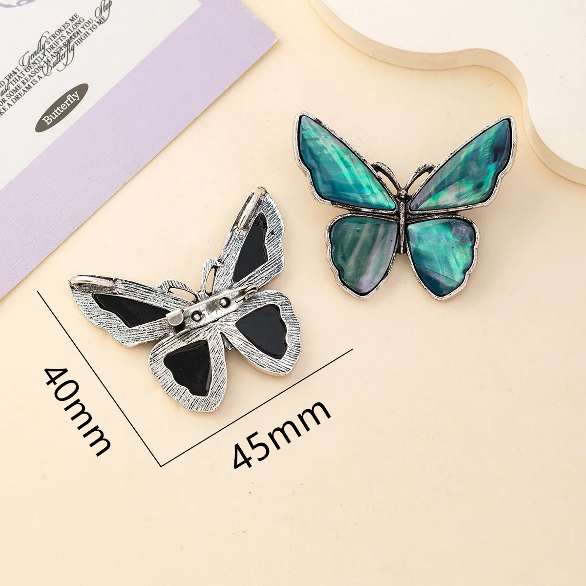 45x40mm Fine Butterfly Shape Alloy Pendant Natural Shell Abalone Shell Charm for Jewelry Making Supplies DIY Necklace Accessory