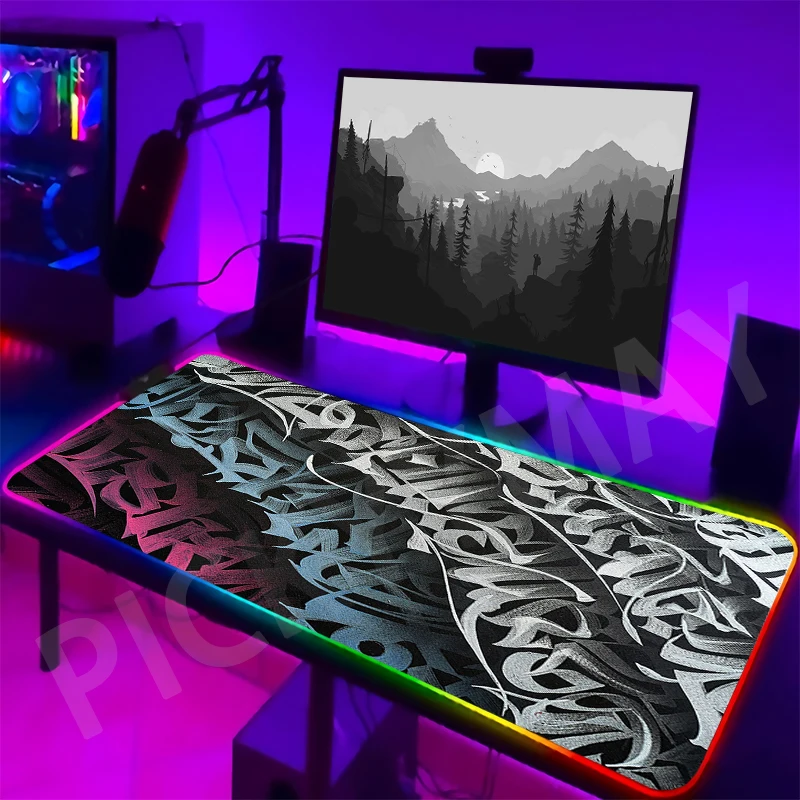 Ancient Script Patterns LED Gaming Mousepads Large Backlight Desk Mat 40x90cm Gamer Mousepad RGB Mouse Pad Luminous Mouse Mat