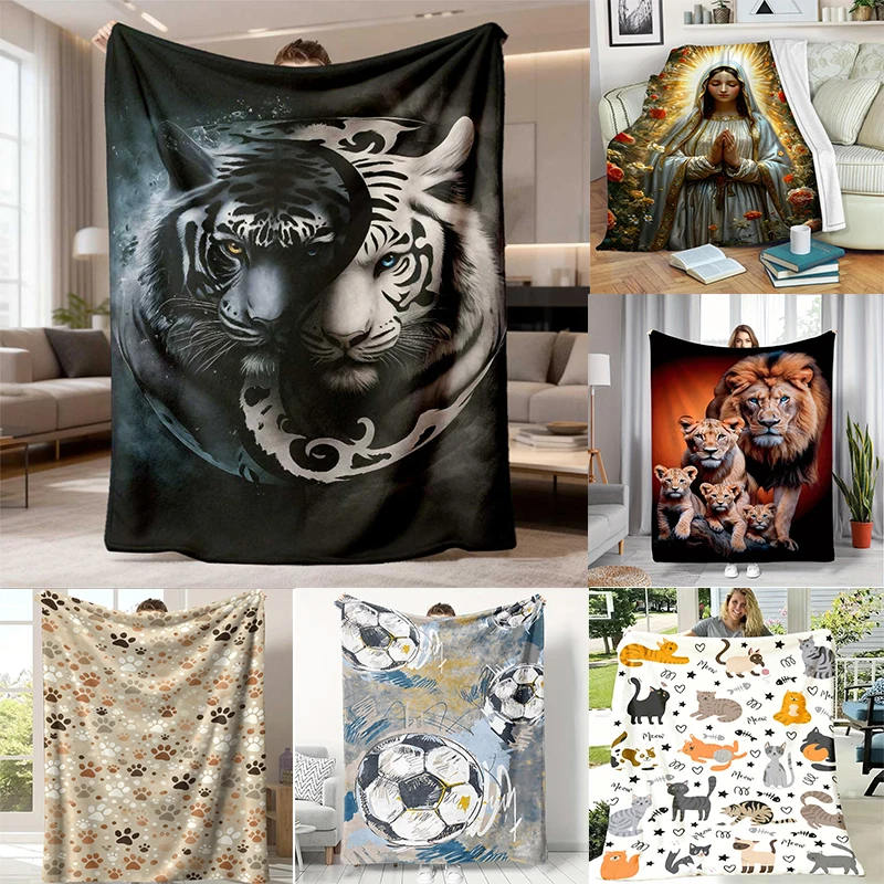 Yin Yang Tiger Throw Blanket  Black and White Twin Tigers Mystical Wildlife Art Dark Background Decor for Couch Blanket