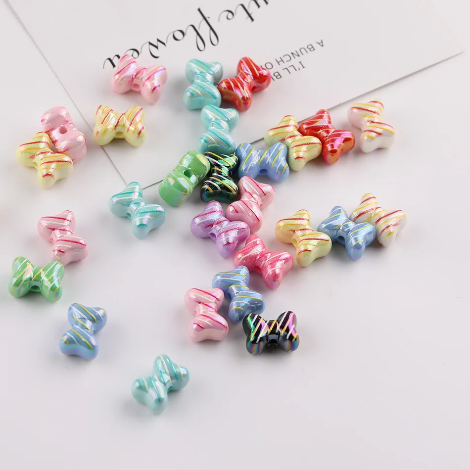 

30pcs Hand-drawn printed bow bead DIY craft keychain accessory decoration material small parts