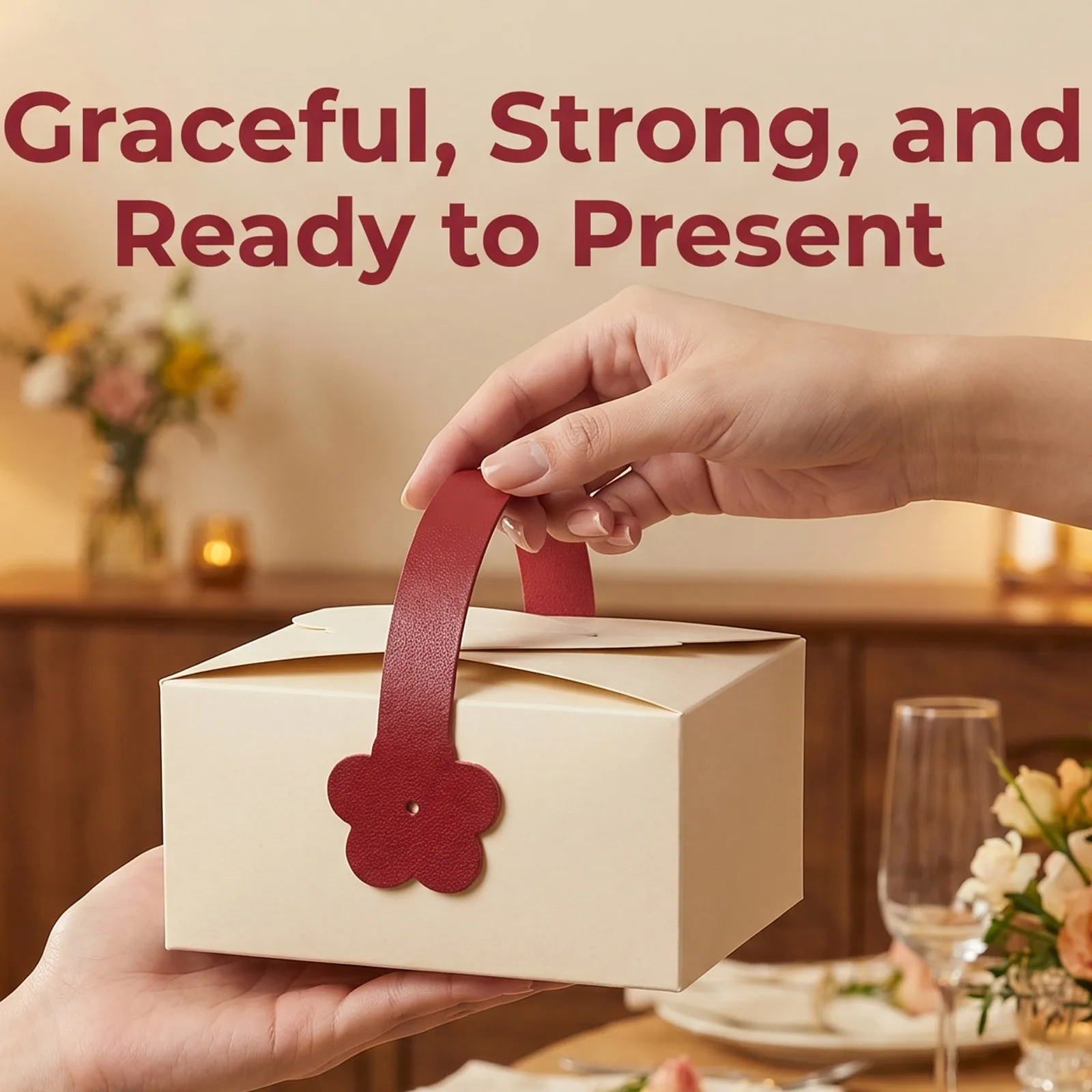 100Pcs Wedding Candy Box Handle Elegant PU Plum Blossom Design Portable Favor Box Strap Replacement DIY Party Treat