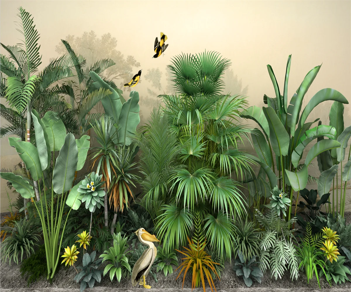 Papier Peint 3D sur Mesure avec Plantes de Forêt Tropicale, Paysage Animal, Tapisserie de Peinture Murale pour Salon et Chambre à Coucher