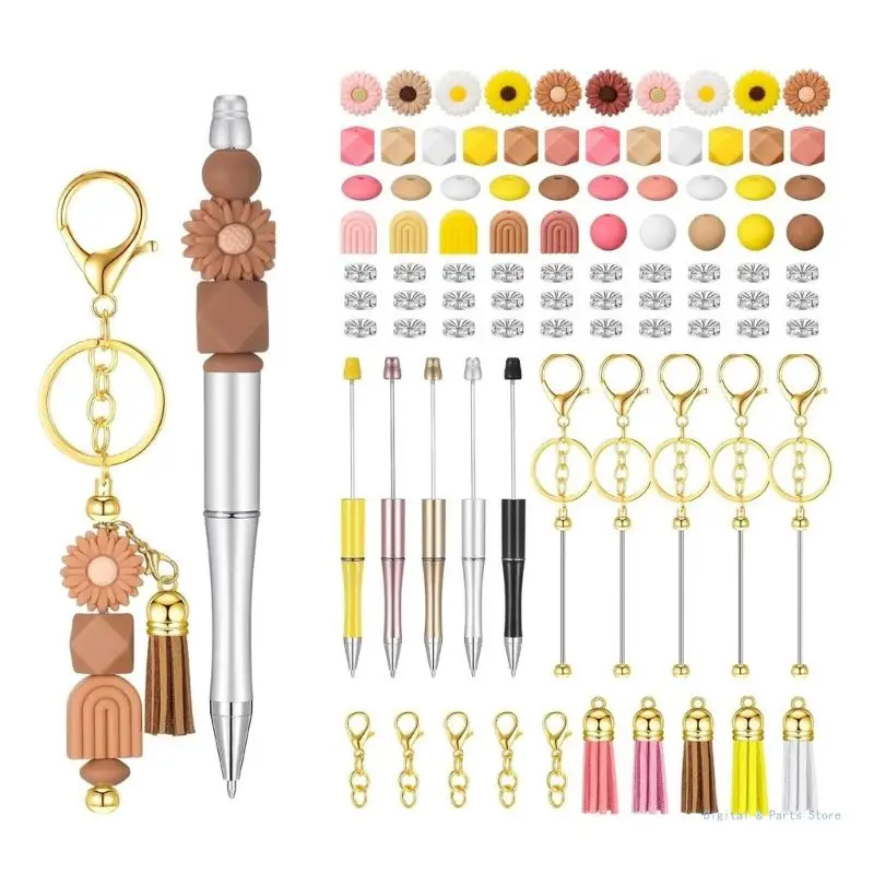 M17F 78Pcs Beadable Ballpoint Pen with Beads, Keychain Hook, and Tassels for Kid