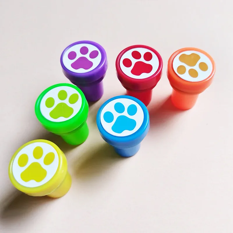 6pcs/set Cute Cartoon Dog Paw Small Seal Children Puzzle DIY Toys Kindergarten Teachers Encourage Praise Round Stamps Print