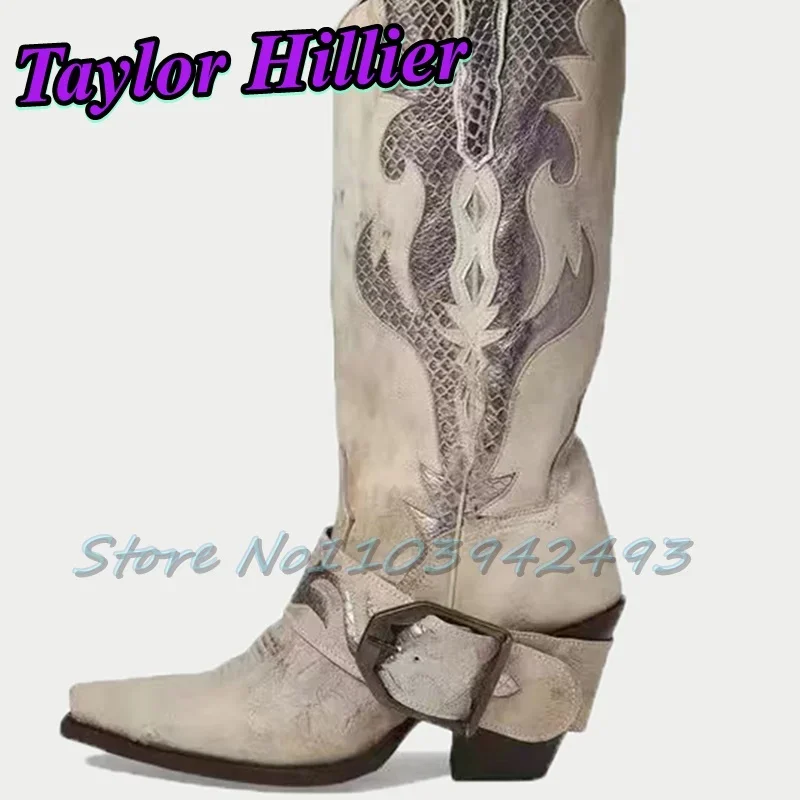 بيثون نمط الأحذية أشار تو بوتاس الصيف الخريف أحذية كاوبوي الانزلاق على Zapatos دي موهير قصيرة الرجعية حزام مشبك عالية الكعب #4