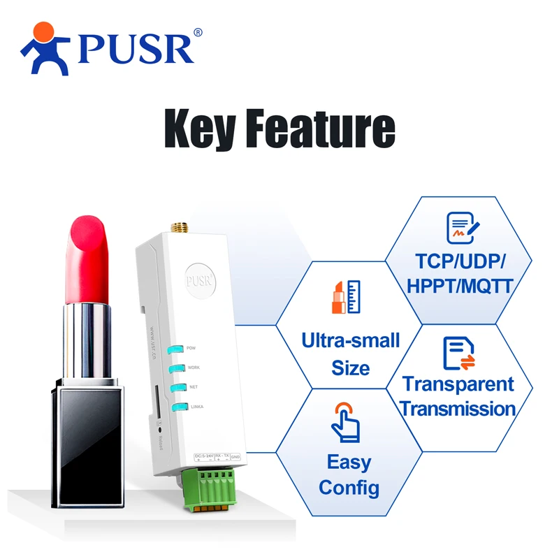 PUSR Industrial 4G LTE Modem with SIM Card Serial to Wireless RS485 to 4G Converter Modbus Gateway TCP/UDP/HTTP/MQTT/SSL DR154