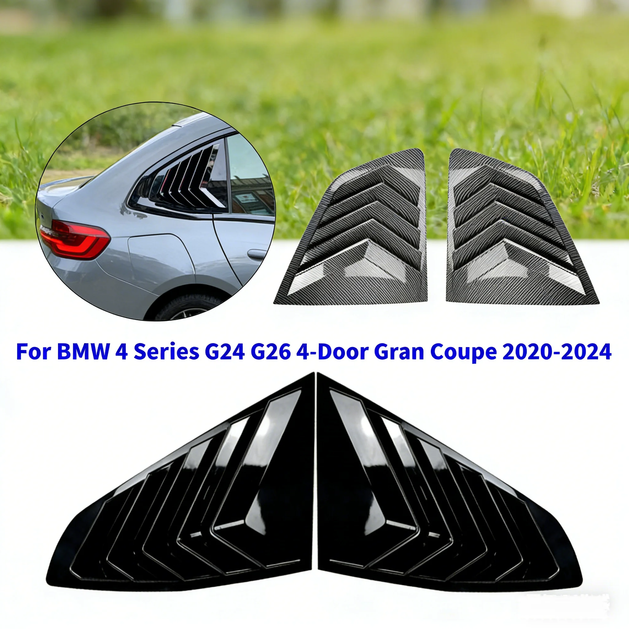2PCS For BMW 4 Series G24 G26 4-Door Gran Coupe 2020-2024 Car Rear Window Quarter Louver Cover Side Vent Shutter Trim  ABS Parts