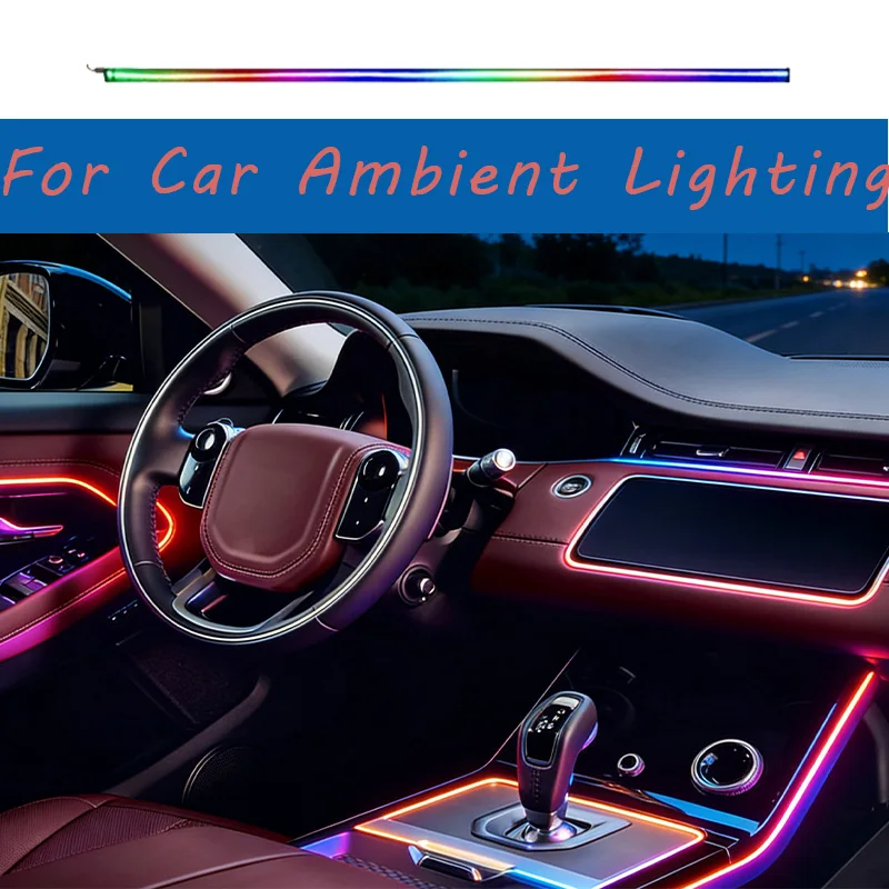 

Светодиодная подсветка для автомобиля RGB, 64 цвета, акриловая лента для создания атмосферы в салоне, одиночная светодиодная лампа, световая панель.