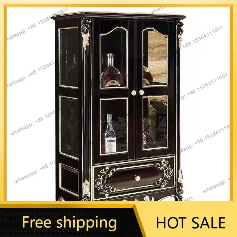 PJ European wine cabinet full solid wood carving flower living room locker