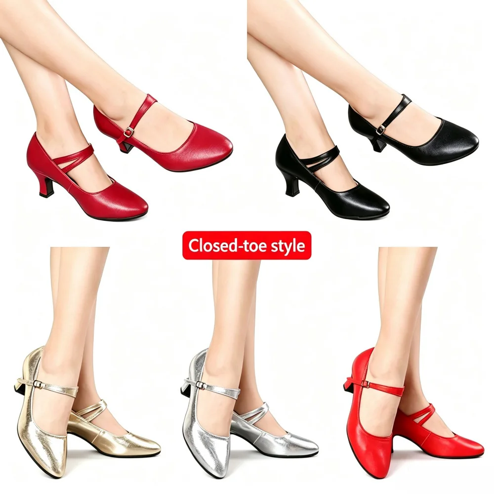 Women Cattlehide Latin Ballroom Dance Non-Slip Shoes for Adult Latino Tango Social Dance with Soft Insole and Comfortable Lining