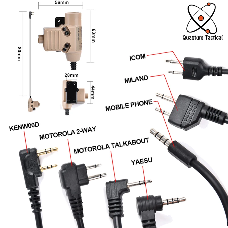 Military U94 PTT Tactical Headset PTT for Earmor Comtact Headphone Outdoor Hunting PTT Fit Baofeng Kenwood Motorola plug