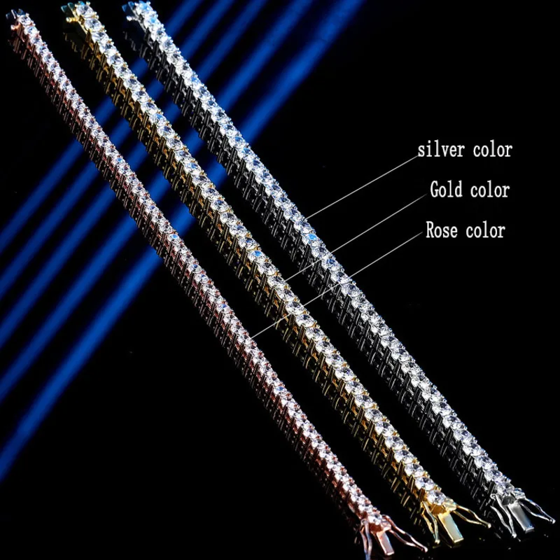 BIJOX STORY 3/4/5mm D Color Pass Diamond Tester GRC Round Cut White Gold Plated 925 Silver Moissanite Tennis Bracelet for Women